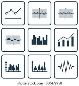 Set Of Graphs, Diagrams And Statistics Icons. Premium Quality Symbol Collection. Icons Can Be Used For Web, App And UI Design.