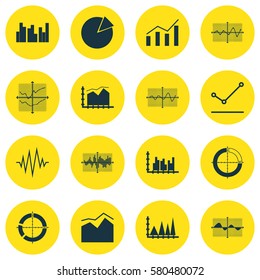 Set Of Graphs, Diagrams And Statistics Icons. Premium Quality Symbol Collection. Icons Can Be Used For Web, App And UI Design.