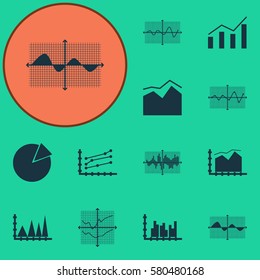 Set Of Graphs, Diagrams And Statistics Icons. Premium Quality Symbol Collection. Icons Can Be Used For Web, App And UI Design.