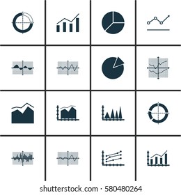 Conjunto De Gráficos, Diagramas Y Estadísticas Iconos. Colección de símbolos de calidad superior. Los Iconos Se Pueden Usar Para Diseño Web, Aplicación E UI.
