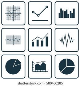 Set Of Graphs, Diagrams And Statistics Icons. Premium Quality Symbol Collection. Icons Can Be Used For Web, App And UI Design.