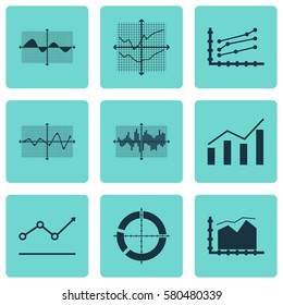 Set Of Graphs, Diagrams And Statistics Icons. Premium Quality Symbol Collection. Icons Can Be Used For Web, App And UI Design.