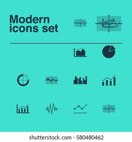 Set Of Graphs, Diagrams And Statistics Icons. Premium Quality Symbol Collection. Icons Can Be Used For Web, App And UI Design.
