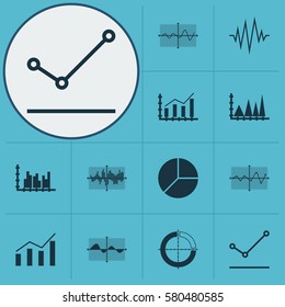 Set Of Graphs, Diagrams And Statistics Icons. Premium Quality Symbol Collection. Icons Can Be Used For Web, App And UI Design.
