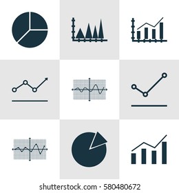 Set Of Graphs, Diagrams And Statistics Icons. Premium Quality Symbol Collection. Icons Can Be Used For Web, App And UI Design.