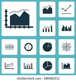 Set Of Graphs, Diagrams And Statistics Icons. Premium Quality Symbol Collection. Icons Can Be Used For Web, App And UI Design.