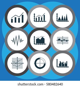 Set Of Graphs, Diagrams And Statistics Icons. Premium Quality Symbol Collection. Icons Can Be Used For Web, App And UI Design.