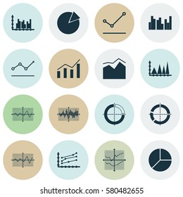 Set Of Graphs, Diagrams And Statistics Icons. Premium Quality Symbol Collection. Icons Can Be Used For Web, App And UI Design.