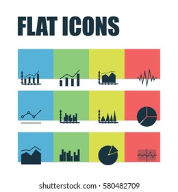 Set Of Graphs, Diagrams And Statistics Icons. Premium Quality Symbol Collection. Icons Can Be Used For Web, App And UI Design.