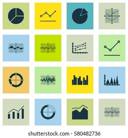 Set Of Graphs, Diagrams And Statistics Icons. Premium Quality Symbol Collection. Icons Can Be Used For Web, App And UI Design.