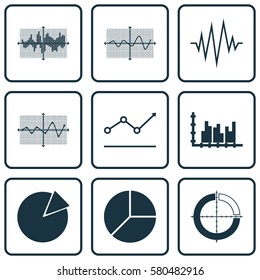 Set Of Graphs, Diagrams And Statistics Icons. Premium Quality Symbol Collection. Icons Can Be Used For Web, App And UI Design.