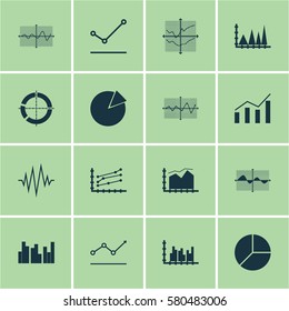 Set Of Graphs, Diagrams And Statistics Icons. Premium Quality Symbol Collection. Icons Can Be Used For Web, App And UI Design.