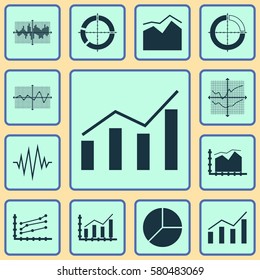 Set Of Graphs, Diagrams And Statistics Icons. Premium Quality Symbol Collection. Icons Can Be Used For Web, App And UI Design.