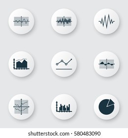 Set Of Graphs, Diagrams And Statistics Icons. Premium Quality Symbol Collection. Icons Can Be Used For Web, App And UI Design.