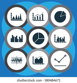 Set Of Graphs, Diagrams And Statistics Icons. Premium Quality Symbol Collection. Icons Can Be Used For Web, App And UI Design.