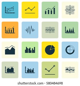Set Of Graphs, Diagrams And Statistics Icons. Premium Quality Symbol Collection. Icons Can Be Used For Web, App And UI Design.