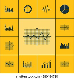 Set Of Graphs, Diagrams And Statistics Icons. Premium Quality Symbol Collection. Icons Can Be Used For Web, App And UI Design.