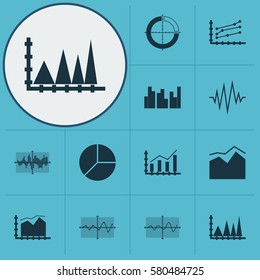 Set Of Graphs, Diagrams And Statistics Icons. Premium Quality Symbol Collection. Icons Can Be Used For Web, App And UI Design.