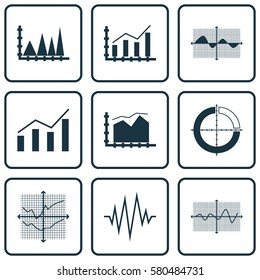 Set Of Graphs, Diagrams And Statistics Icons. Premium Quality Symbol Collection. Icons Can Be Used For Web, App And UI Design.