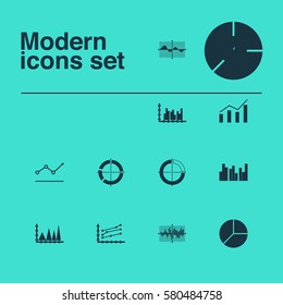 Set Of Graphs, Diagrams And Statistics Icons. Premium Quality Symbol Collection. Icons Can Be Used For Web, App And UI Design.