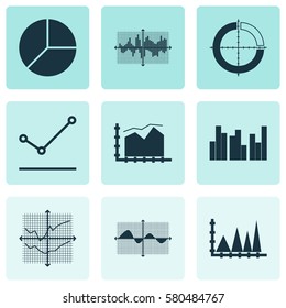 Set Of Graphs, Diagrams And Statistics Icons. Premium Quality Symbol Collection. Icons Can Be Used For Web, App And UI Design.