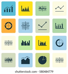 Set Of Graphs, Diagrams And Statistics Icons. Premium Quality Symbol Collection. Icons Can Be Used For Web, App And UI Design.