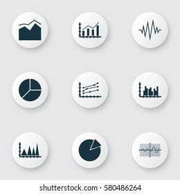 Set Of Graphs, Diagrams And Statistics Icons. Premium Quality Symbol Collection. Icons Can Be Used For Web, App And UI Design.
