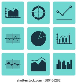 Set Of Graphs, Diagrams And Statistics Icons. Premium Quality Symbol Collection. Icons Can Be Used For Web, App And UI Design.