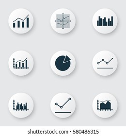 Set Of Graphs, Diagrams And Statistics Icons. Premium Quality Symbol Collection. Icons Can Be Used For Web, App And UI Design.