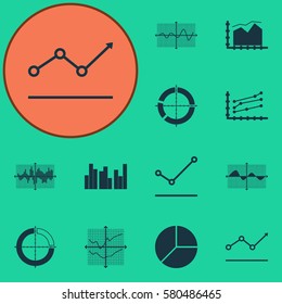 Set Of Graphs, Diagrams And Statistics Icons. Premium Quality Symbol Collection. Icons Can Be Used For Web, App And UI Design.