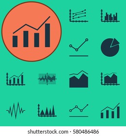 Set Of Graphs, Diagrams And Statistics Icons. Premium Quality Symbol Collection. Icons Can Be Used For Web, App And UI Design.