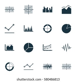 Set Of Graphs, Diagrams And Statistics Icons. Premium Quality Symbol Collection. Icons Can Be Used For Web, App And UI Design.
