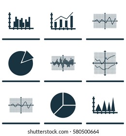Set Of Graphs, Diagrams And Statistics Icons. Premium Quality Symbol Collection. Icons Can Be Used For Web, App And UI Design.