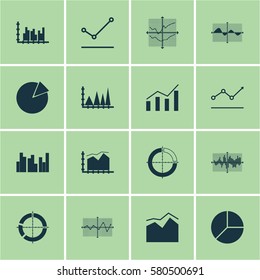 Set Of Graphs, Diagrams And Statistics Icons. Premium Quality Symbol Collection. Icons Can Be Used For Web, App And UI Design.