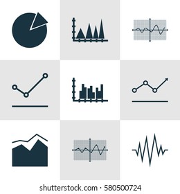 Set Of Graphs, Diagrams And Statistics Icons. Premium Quality Symbol Collection. Icons Can Be Used For Web, App And UI Design.