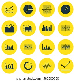 Set Of Graphs, Diagrams And Statistics Icons. Premium Quality Symbol Collection. Icons Can Be Used For Web, App And UI Design.