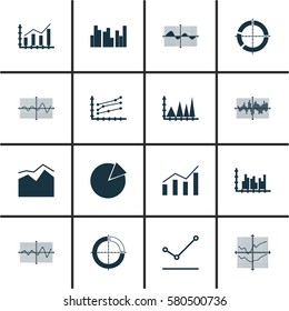 Set Of Graphs, Diagrams And Statistics Icons. Premium Quality Symbol Collection. Icons Can Be Used For Web, App And UI Design.