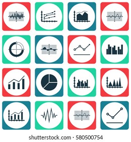 Set Of Graphs, Diagrams And Statistics Icons. Premium Quality Symbol Collection. Icons Can Be Used For Web, App And UI Design.