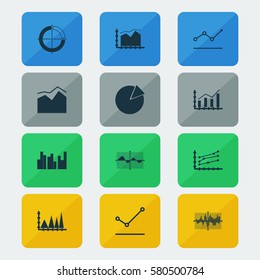 Set Of Graphs, Diagrams And Statistics Icons. Premium Quality Symbol Collection. Icons Can Be Used For Web, App And UI Design.