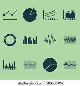 Set Of Graphs, Diagrams And Statistics Icons. Premium Quality Symbol Collection. Icons Can Be Used For Web, App And UI Design.