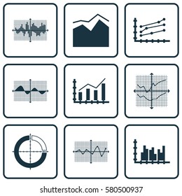 Set Of Graphs, Diagrams And Statistics Icons. Premium Quality Symbol Collection. Icons Can Be Used For Web, App And UI Design.
