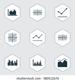 Set Of Graphs, Diagrams And Statistics Icons. Premium Quality Symbol Collection. Icons Can Be Used For Web, App And UI Design.