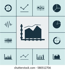 Set Of Graphs, Diagrams And Statistics Icons. Premium Quality Symbol Collection. Icons Can Be Used For Web, App And UI Design.