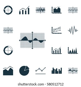 Set Of Graphs, Diagrams And Statistics Icons. Premium Quality Symbol Collection. Icons Can Be Used For Web, App And UI Design.
