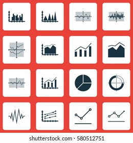 Set Of Graphs, Diagrams And Statistics Icons. Premium Quality Symbol Collection. Icons Can Be Used For Web, App And UI Design.