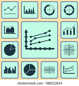 Set Of Graphs, Diagrams And Statistics Icons. Premium Quality Symbol Collection. Icons Can Be Used For Web, App And UI Design.