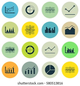 Set Of Graphs, Diagrams And Statistics Icons. Premium Quality Symbol Collection. Icons Can Be Used For Web, App And UI Design.