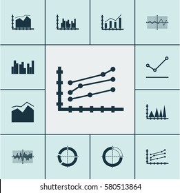 Set Of Graphs, Diagrams And Statistics Icons. Premium Quality Symbol Collection. Icons Can Be Used For Web, App And UI Design.