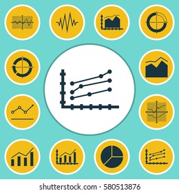 Set Of Graphs, Diagrams And Statistics Icons. Premium Quality Symbol Collection. Icons Can Be Used For Web, App And UI Design.