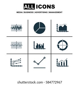 Set Of Graphs, Diagrams And Statistics Icons. Premium Quality Symbol Collection. Icons Can Be Used For Web, App And UI Design.
